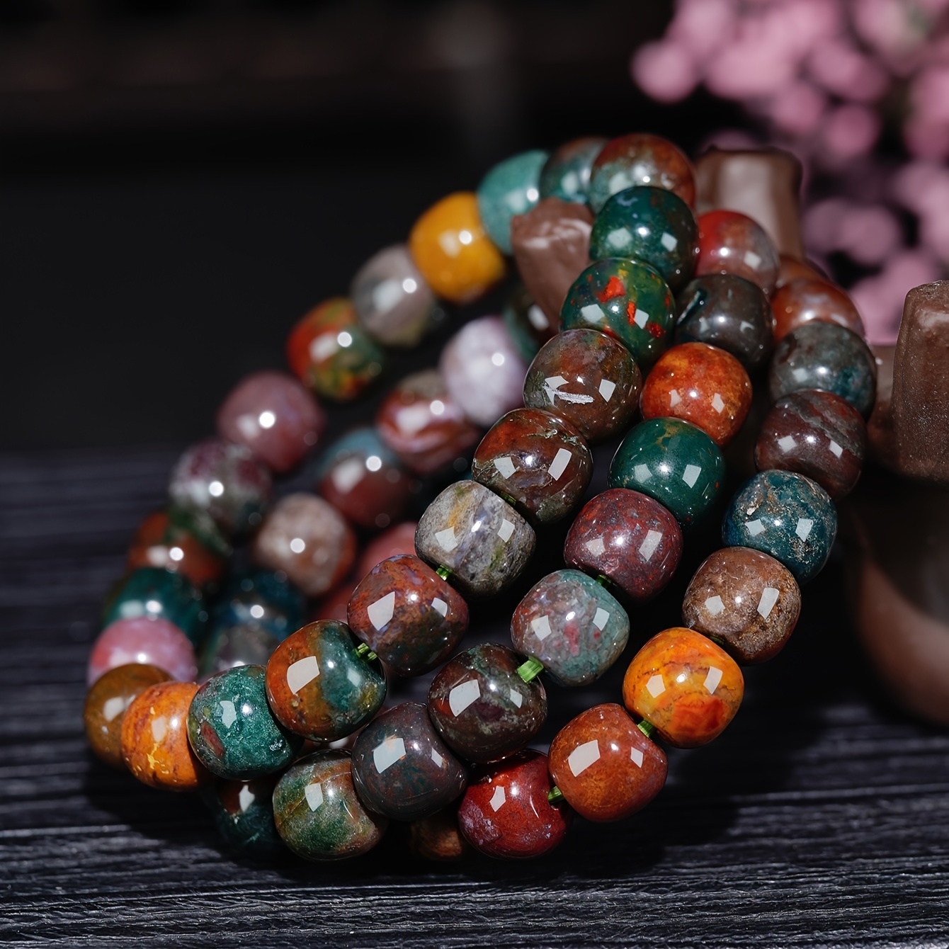 

Agate Rainbow Geometric Shaped Barrel Bead Bracelet For Men And Women Couples Jewelry