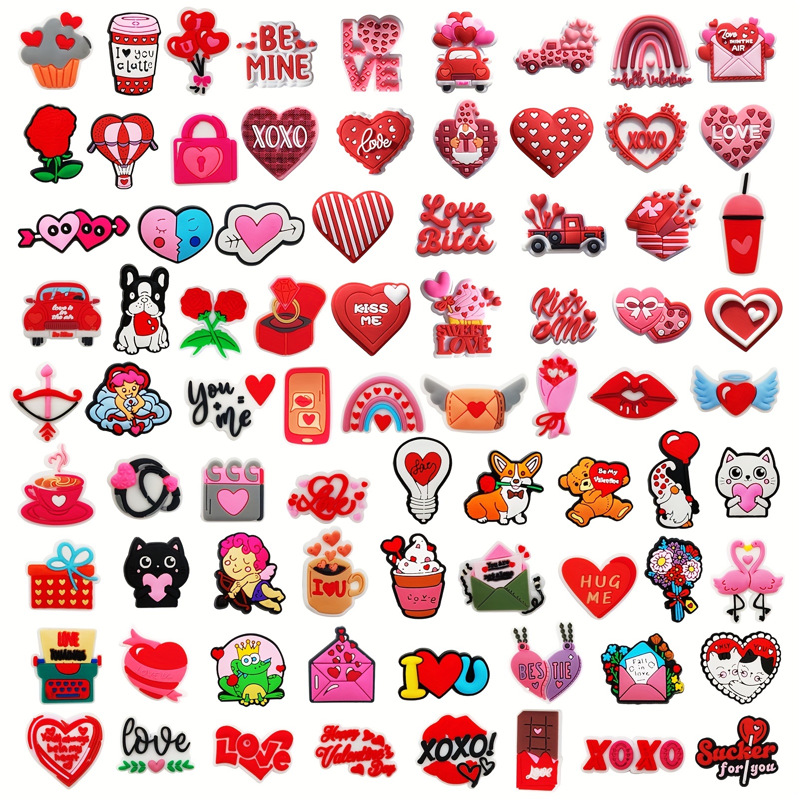 16pcs Valentine's Day Heart Shape Cartoon Shoe Charms for Clogs Sandal Decoration, DIY Accessories,Temu