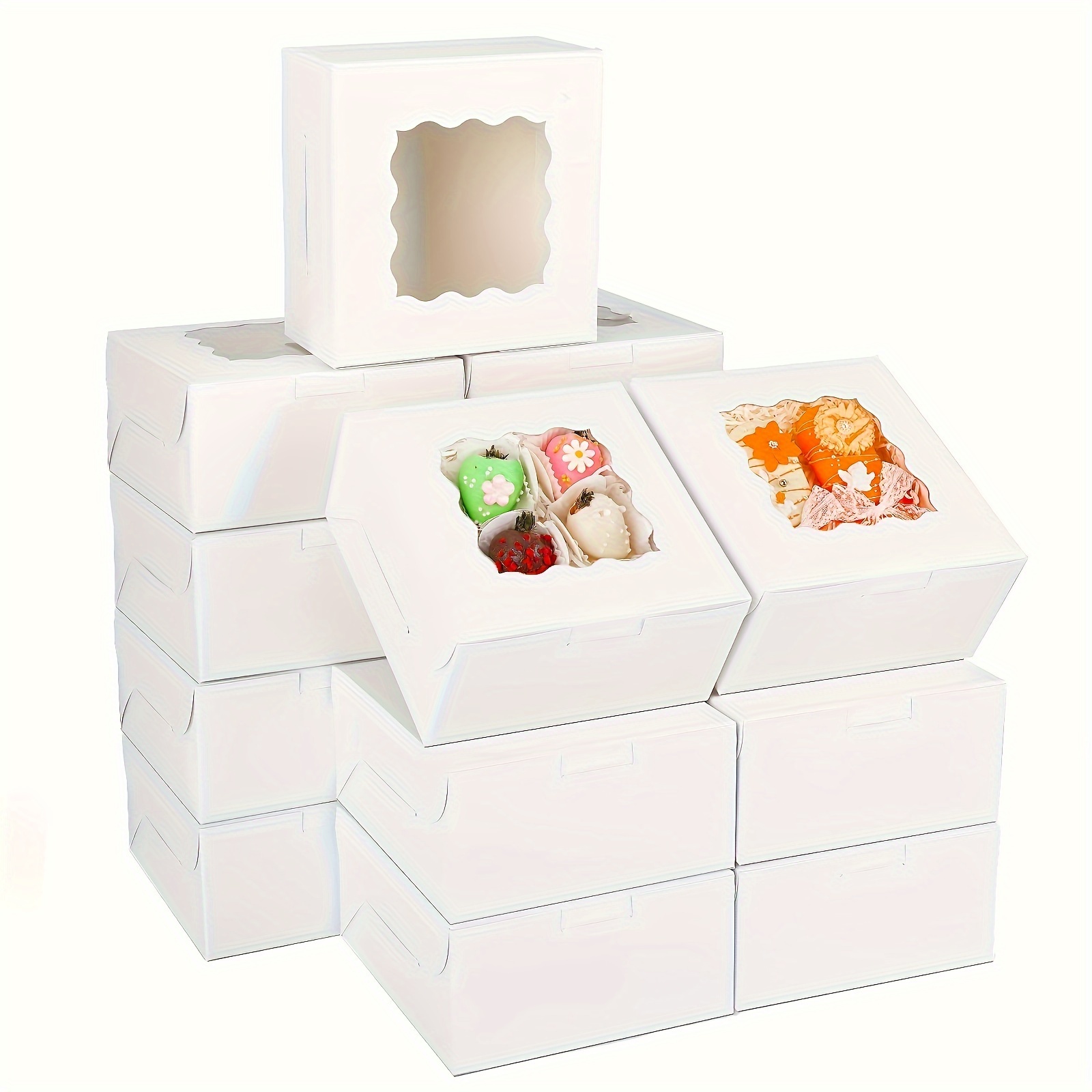 30 piezas, cajas para pasteles blancas, caja de pan blanca con ventanas,  caja para galletas, caja pequeña para refrigerios, adecuada para fresas con  c