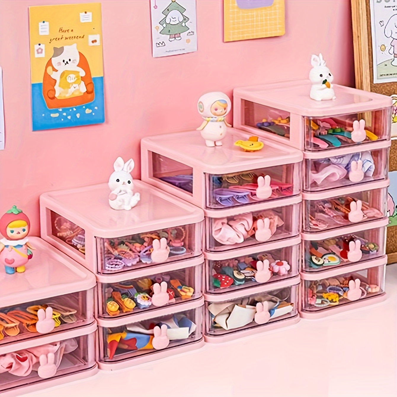 Large Kawaii Desk Organizer with Drawers for Girls Kids Bedroom Dorm  Multi-functional Study Space Organizers File Stationery Pens Accessories