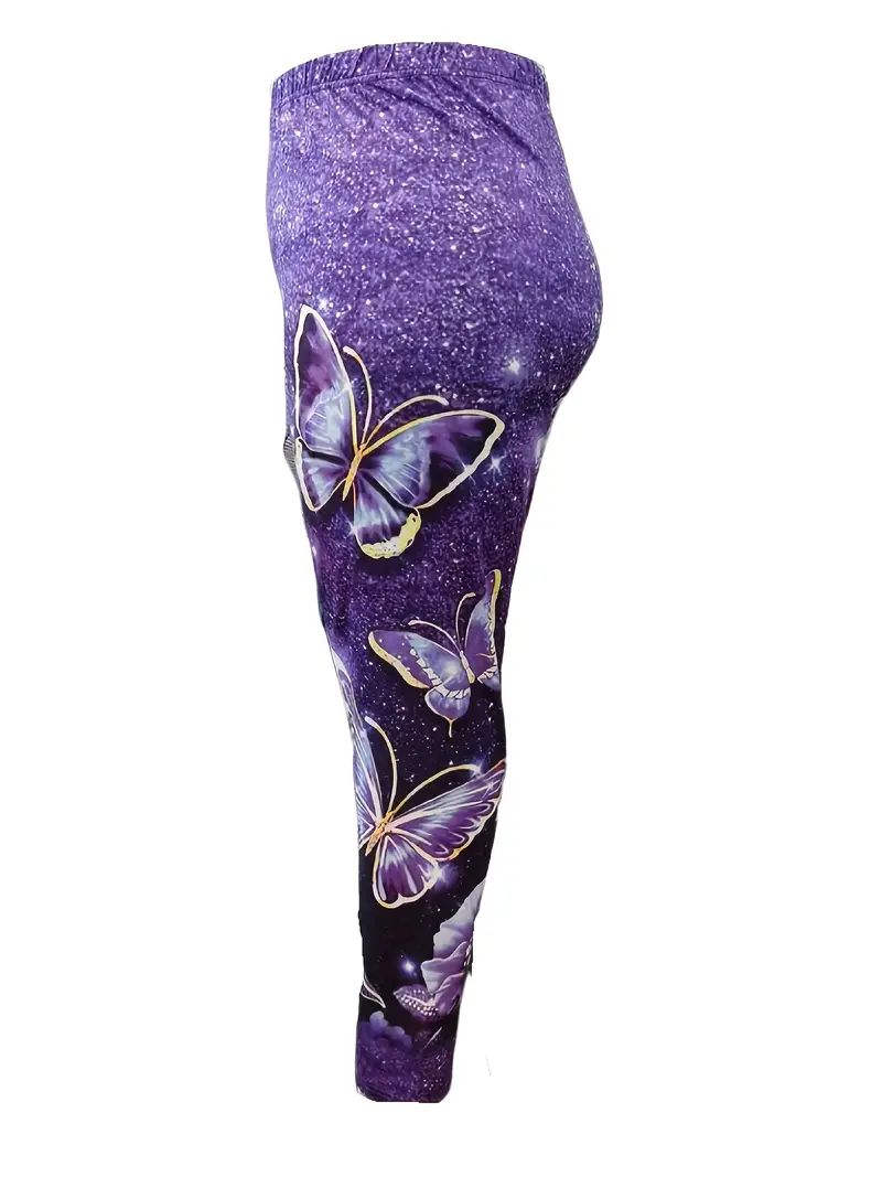 Plus Size Sporty Leggings Women's Plus Glitter Butterfly - Temu Canada