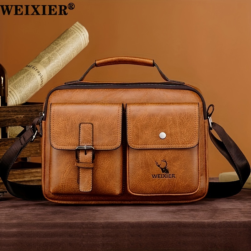 WEIXIER Men's Crossbody Bag Leather Small Business Shoulder