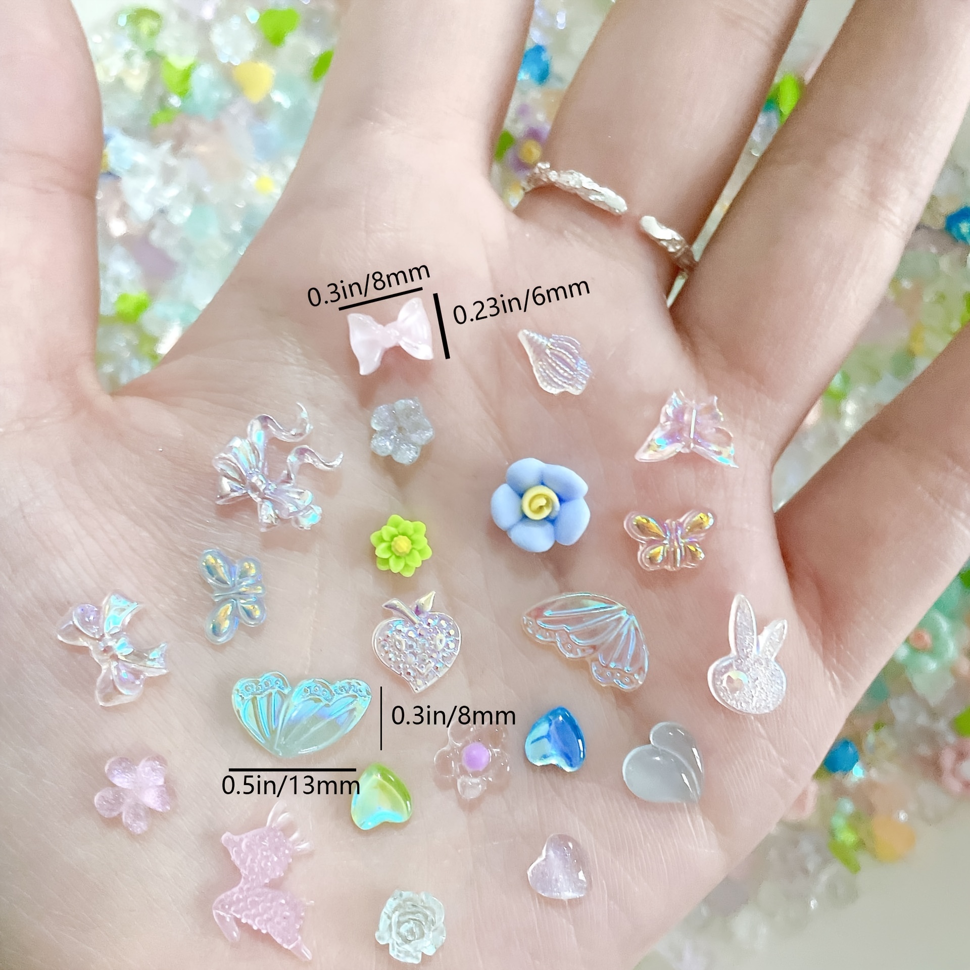 50pcs Luminous Purple Nail Charms,Moon Bow Bear Cherry Mermaid Tail Flower  Nail Art Accessories For Nail Art Decoration