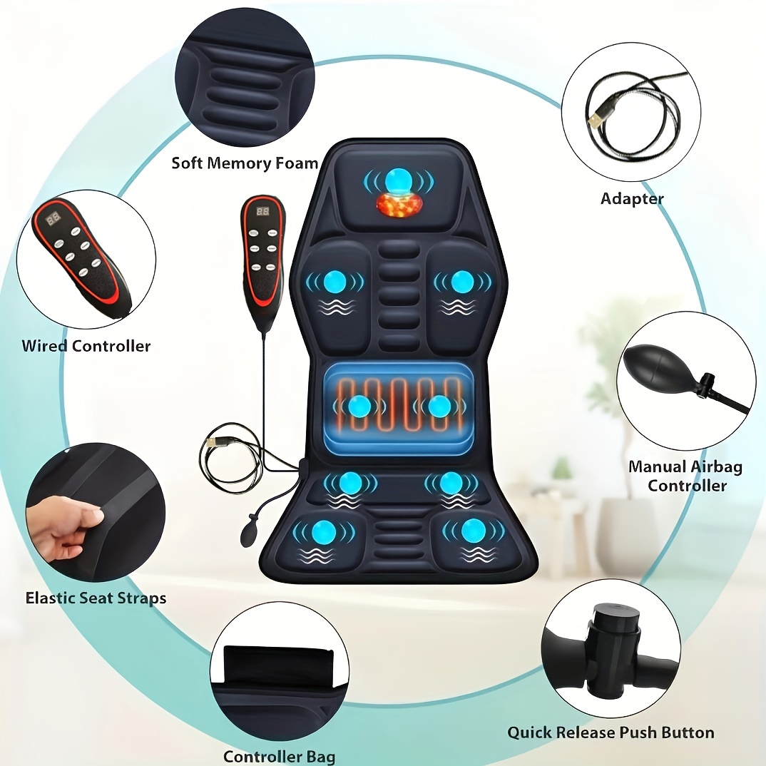 Car Seat Back Massager Heated Remote Control Massage Chair Home Cushion