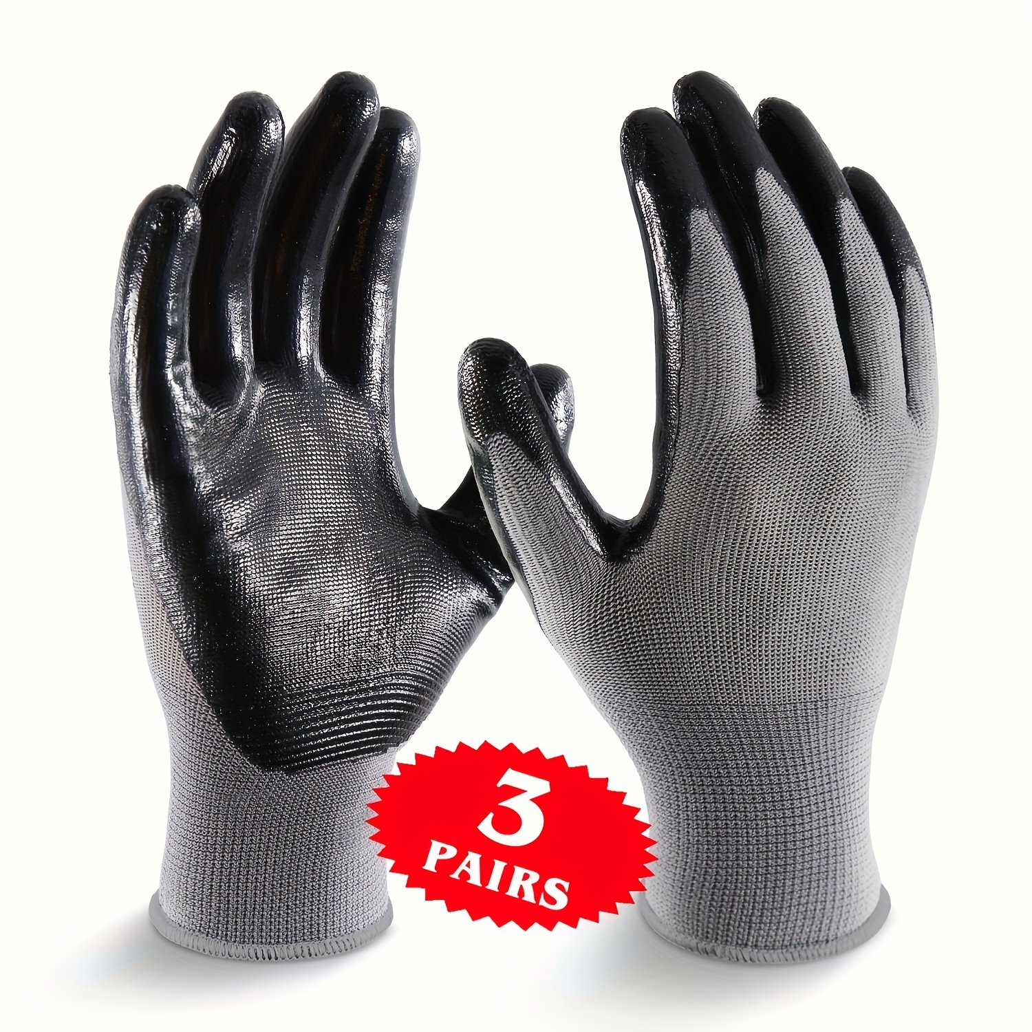 COOLJOB 3 Pairs Nitrile Coated Safety Work Gloves, Dots for Anti