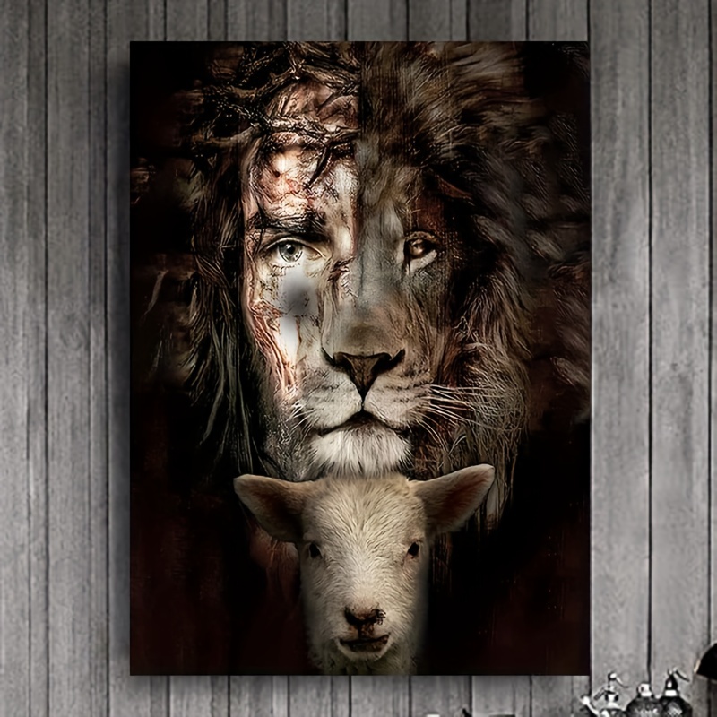  DIY 5D Diamond Painting Christian Religious Lion and Lamb Under  The Cross Artwork Gift Choice for Religious Families Kits for Adults for  Home Wall Decor 12x16 inch