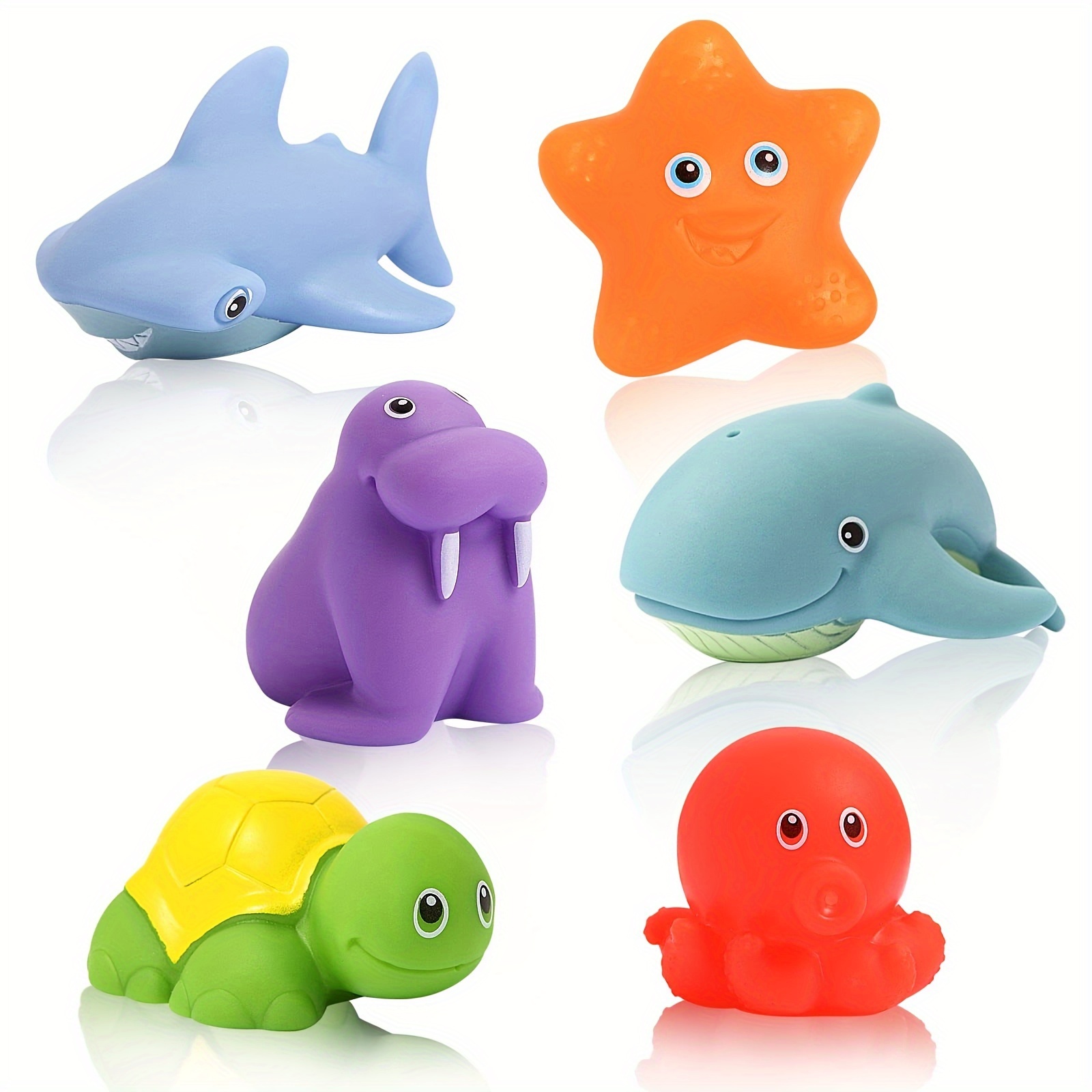 

6pcs Soft Rubber Animals, Bath Toys, Ocean Animals Bathtub Shower Toys, Bathtub Toys Water Spray Color Changing Floating Ocean Animals, Swimming Toys