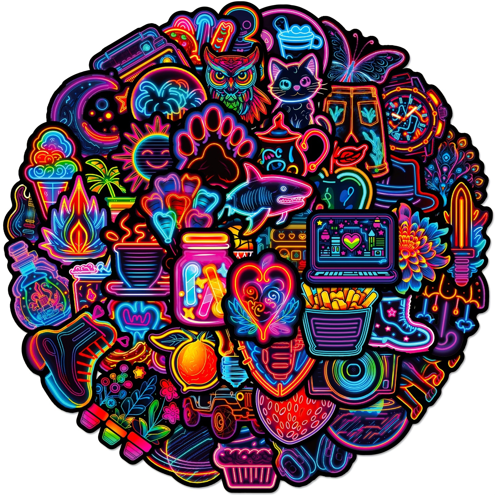 100Pcs Neon Style Stickers Decals, Cool Neon Light Stickers for Kids Teens  Adults, Waterproof Vinyl Stickers for Laptop Water Bottle Guitar Skateboard  