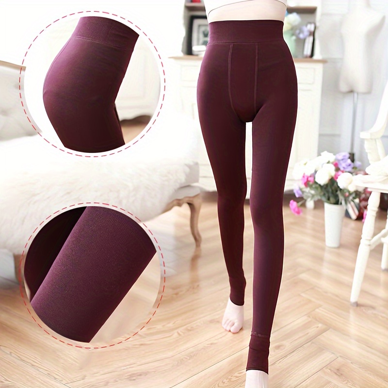 Plush Lined Tights Opaque High Waisted Elastic Thermal - Temu