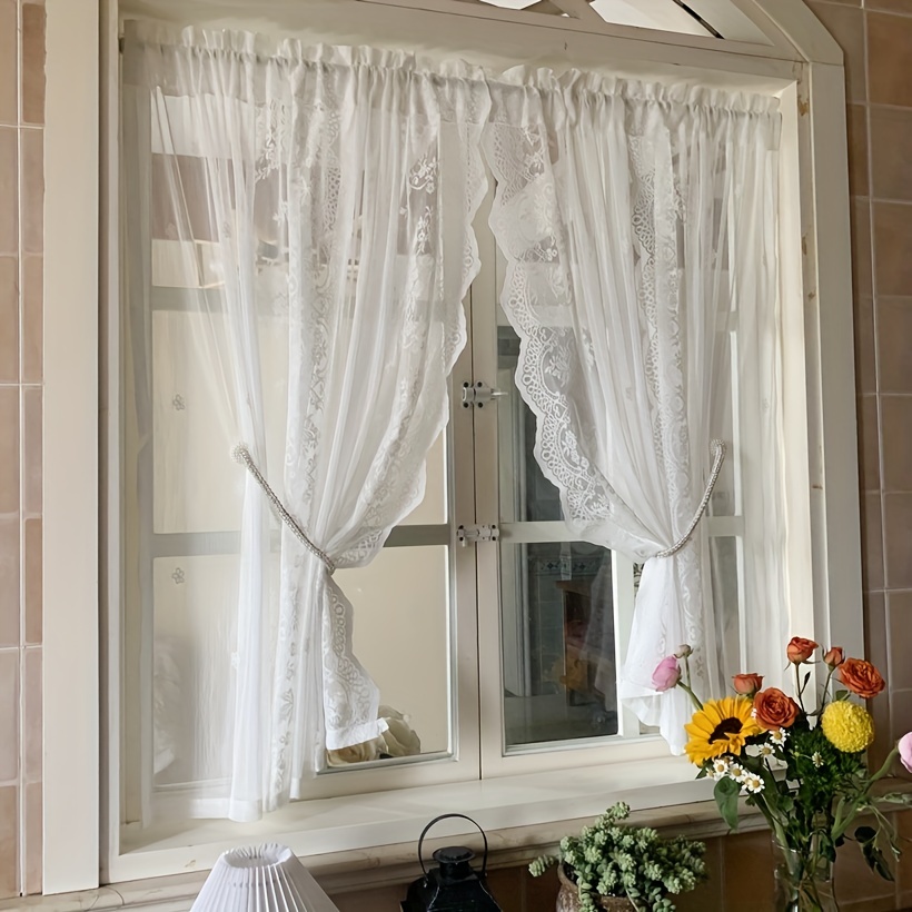 Cortinas de gasa de encaje con bordado floral, cortinas blancas, cortinas  decorativas, transpirables/de filtrado de luz, cortinas de salón y