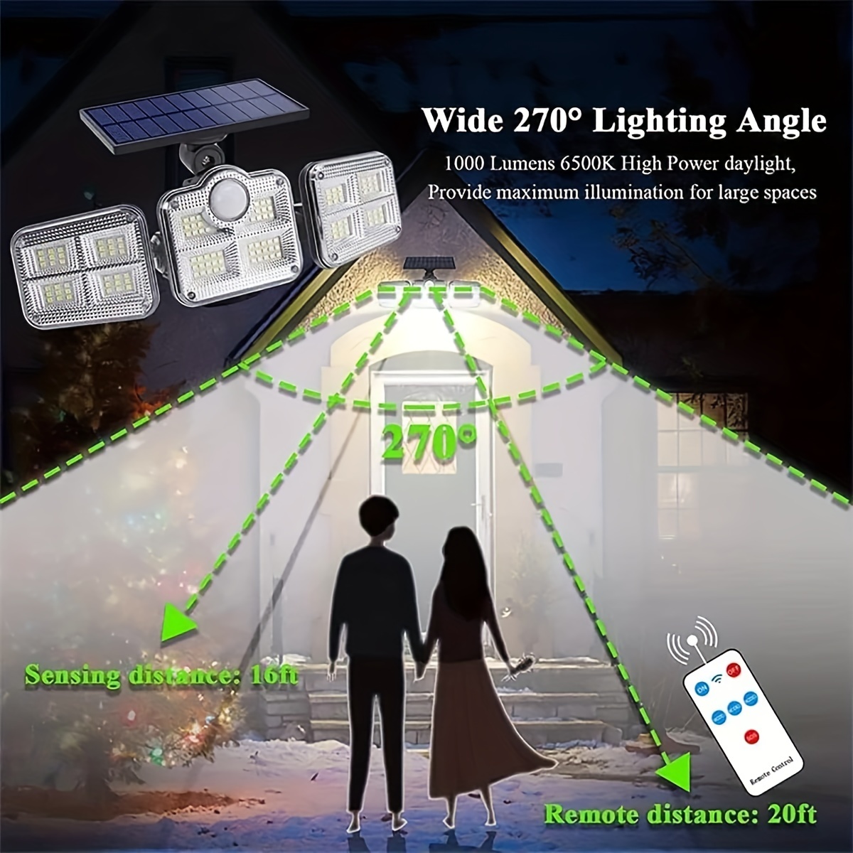 Solar Lights Outdoor Waterproof, Solar Motion Sensor Lights 270° Wide Angle,solar  Security Lights Adjustable Heads Led Flood Lights Super Bright Solar  Powered Wall Lights With Remote Control Temu