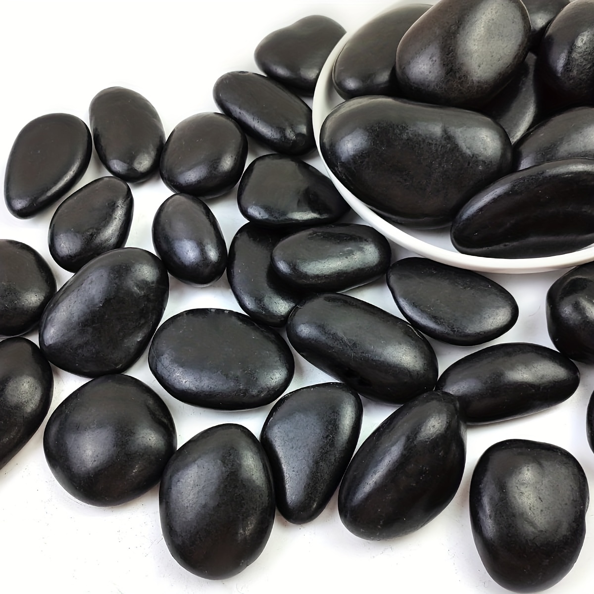 2lbs Black Rock Pebbles River Rocks, Natural Polished Black Pebbles  1.2-2Inch, Decorative Polished Stones For Aquariums, Fish Tank