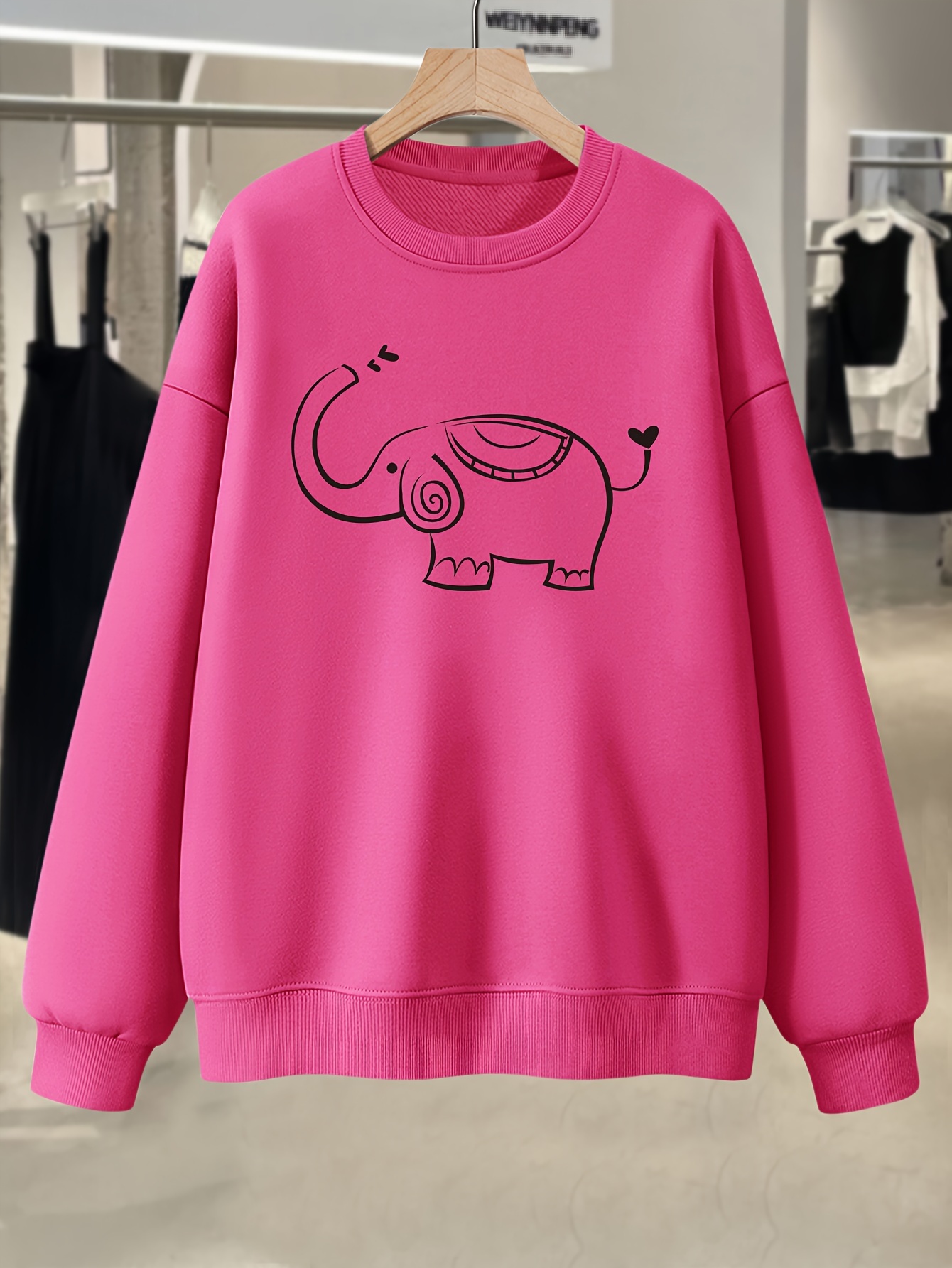 Elephant Graphic Print Sweatshirt Plus Size Crew Neck Casual - Temu New ...