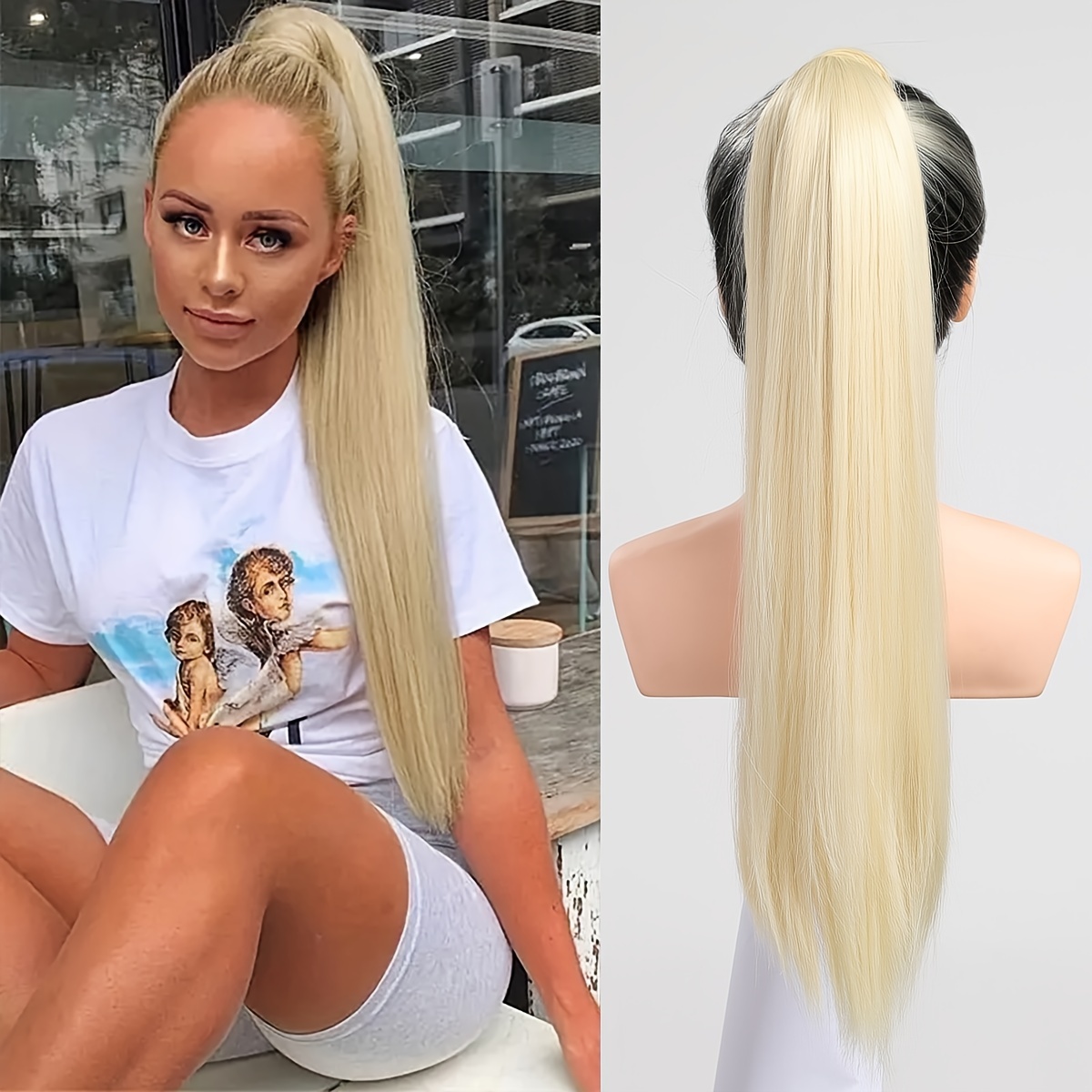 Long Straight Ponytail Extensions Synthetic Clip In Hair Extensions