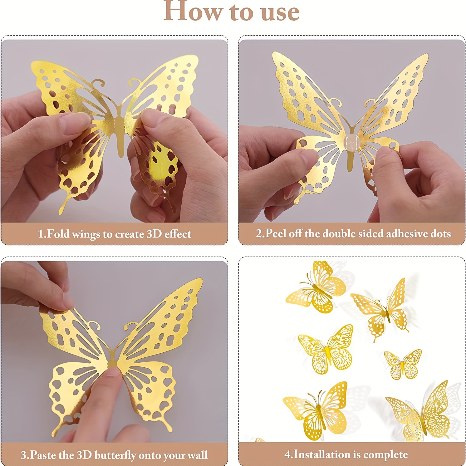 New 3D Butterfly Wedding Cake Topper Gold Butterfly Happy Birthday