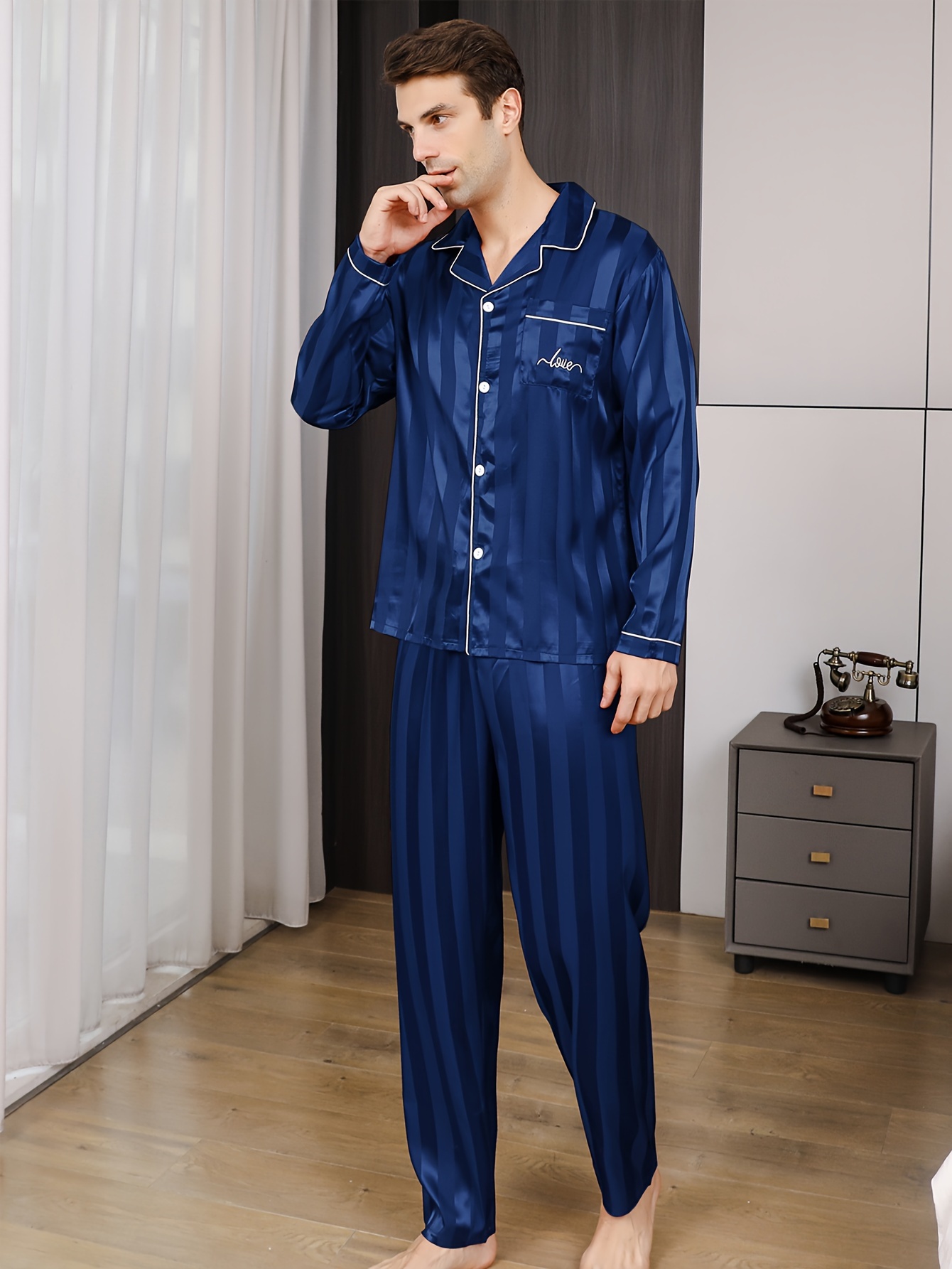 Silk Pajama Pants for Man in Navy