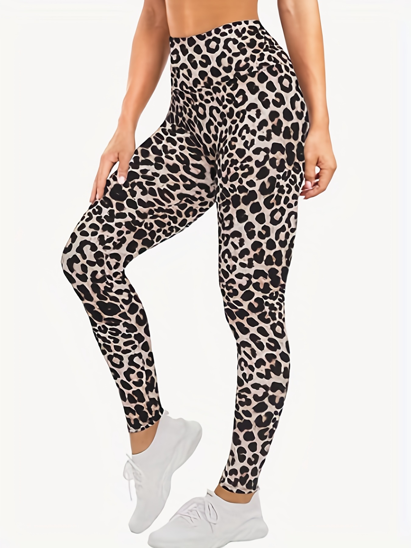 Leopard Print High Waist Leggings Casual Long Length Slim - Temu