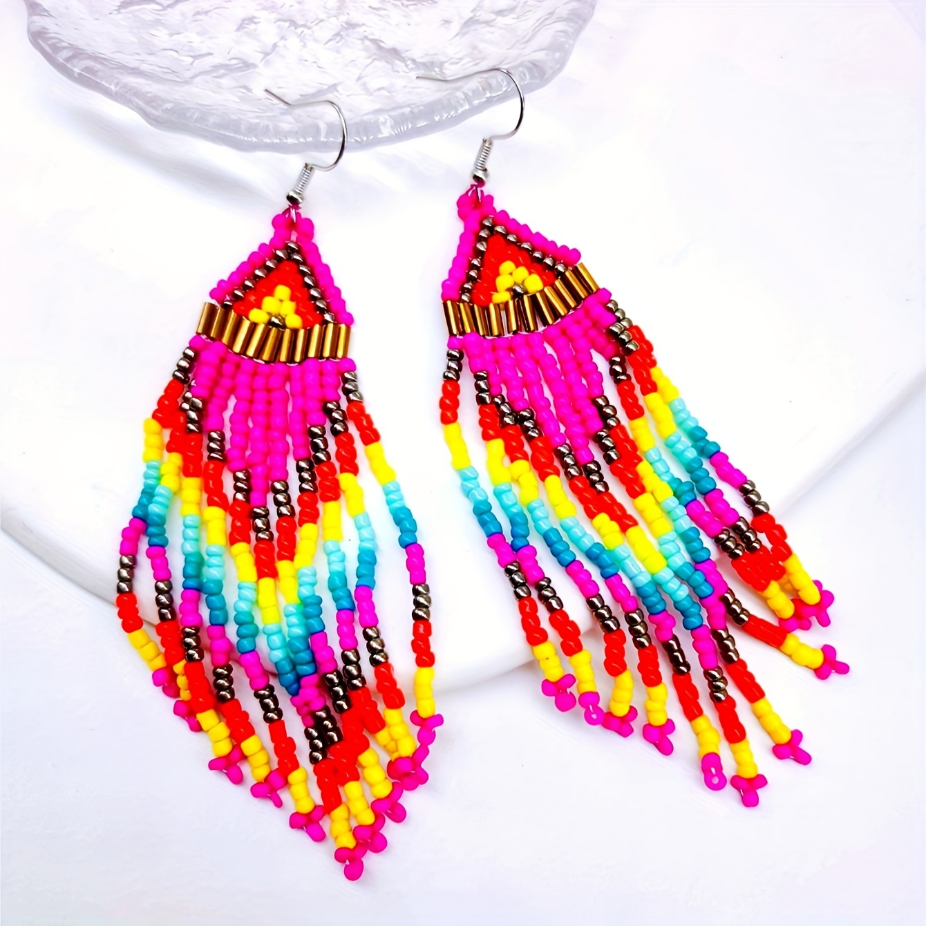 

1 Pair Of Bohemian Handmade Glass Beaded Earrings Fashion Special Party Style Sparkling Ear Jewelry Decors For Women