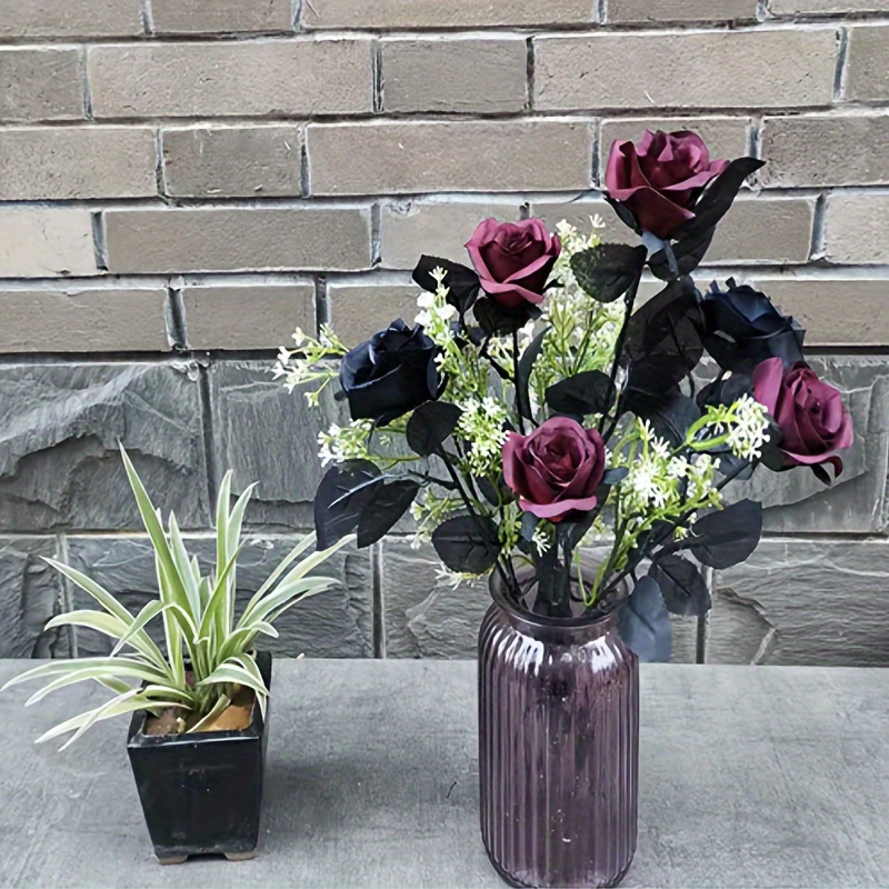 Dark Black Simulation Rose Flower Gothic Fake Rose Flowers - Temu