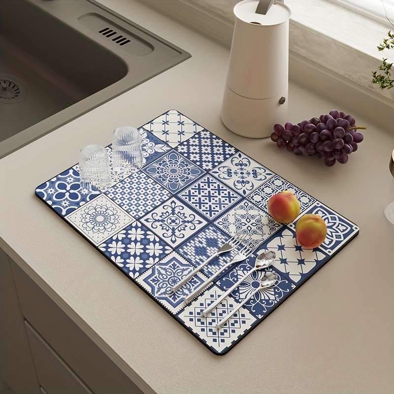 Absorbent Dish Drying Mat Vintage Style Kitchen Counter Mat