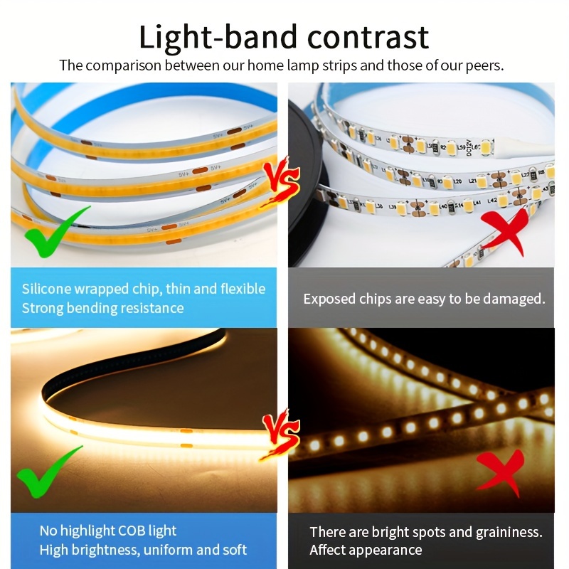 Cob Light Strip 5v Powered Usb Interface Easy Use Led Bright - Temu