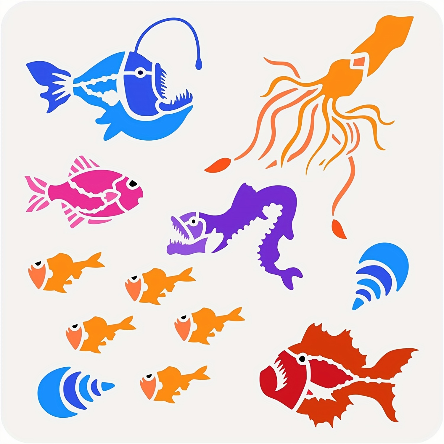 1pc Fish Stencil For Painting 11.8x11.8inch Reusable Sea Fish Sea Snails  Octopus Pattern Drawing Template Summer Marine Life Stencil For Painting On  W