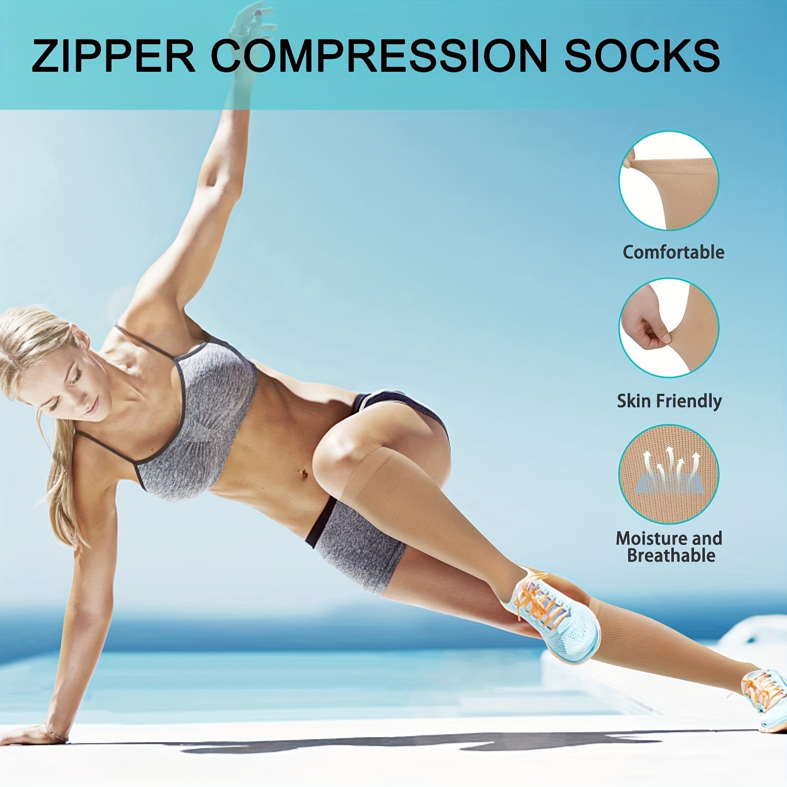 Compression Socks Women Knee High Sports Socks Zipper - Temu Canada