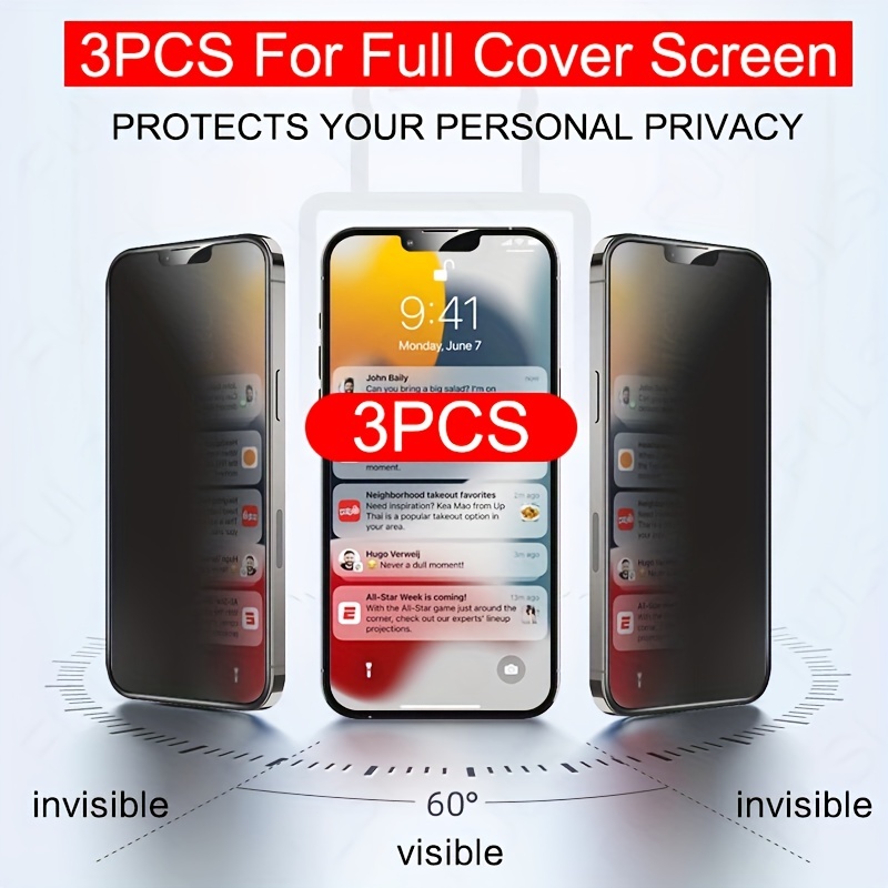 3 pièces protecteur d'écran de confidentialité pour IPhone 11 12 13 14 Pro  Max verre verre trempé anti-espion pour IPhone X XS MAX XR 11 14 Pro Max verre  anti-espion - Temu France