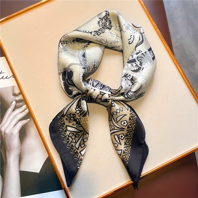 

27.55" Vintage Printed Square Scarf, Elegant Thin Decorative Small Neck Scarf, Sunscreen Windproof Headscarf For Women