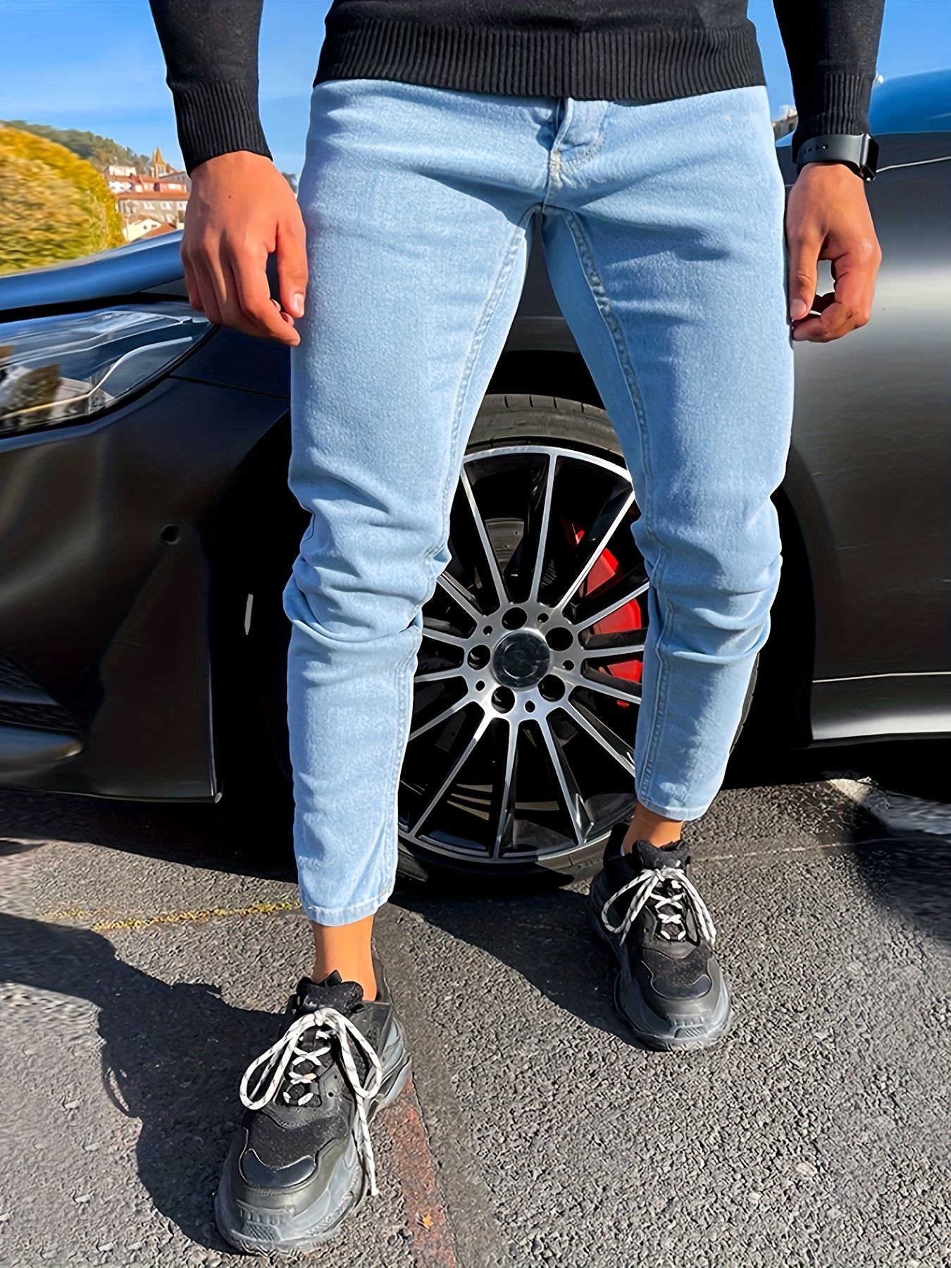 Men's Chic Skinny Jeans Casual Street Style Stretch Denim - Temu