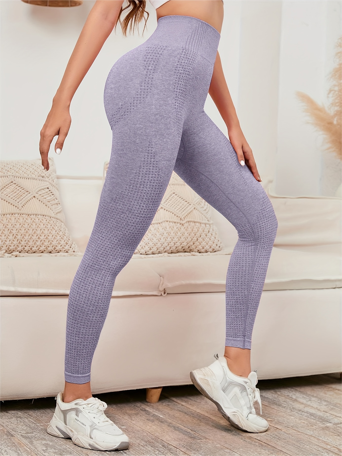 Solid Color Butt Lifting Exercise Fitness Yoga Leggings High - Temu Germany
