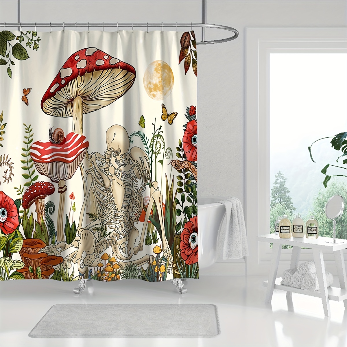 Mushroom Shower Curtain With 12 Hooks Waterproof Durable - Temu