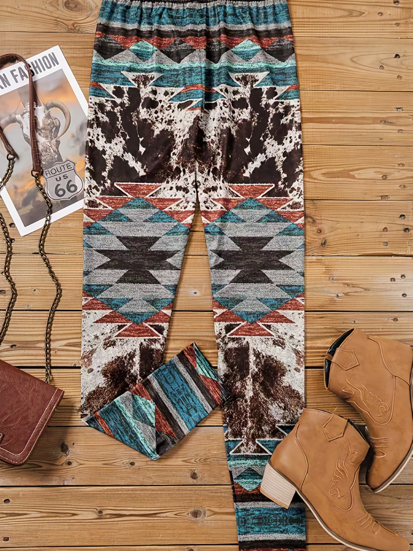 Plus Size Boho Leggings Women's Plus Tie Dye Aztec Print - Temu