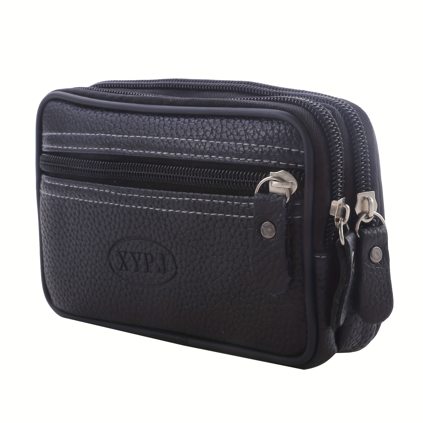 1pc Men's Zipper Leather Waist Bag with Multifunctional Double Layer Soft Leather Design