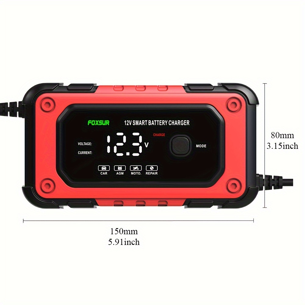 Cargador Batería Motocicleta Coche Foxsur 12v 6a Auto Moto Plomo Ácido Agm  Gel Vrla Carga Batería Inteligente Pantalla Lcd Digital - Automotriz - Temu  Spain