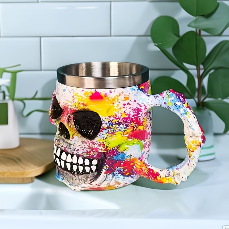 Skull and Bones Design Stainless Steel Coffee Mug Halloween Cup Gothic Drinkware