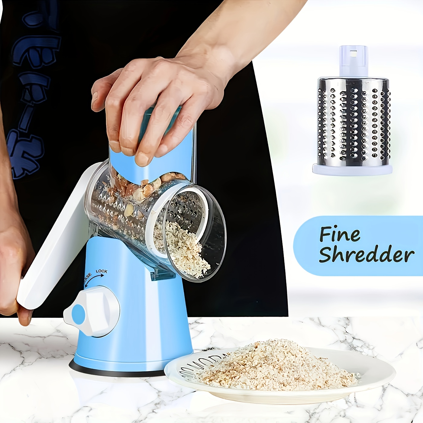 3 in 1 Cheese Grater with Handle Rotary Cheese Slicer with 3 Drum