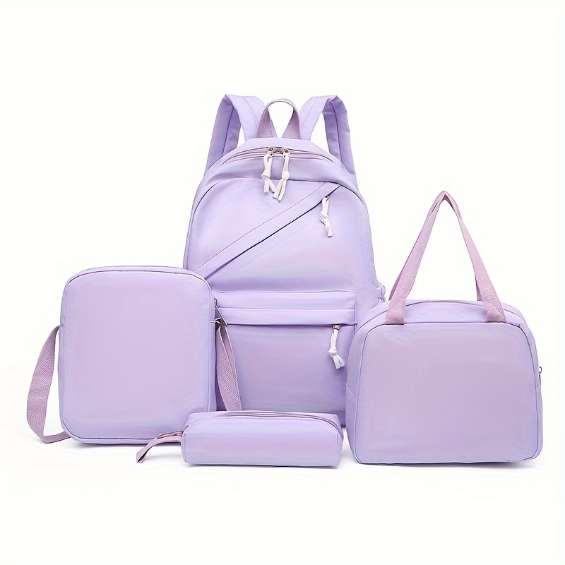 

4pcs/set, Classic Solid Color Casual Travel Backpack Set, Large Capacity Backpack Schoolbags