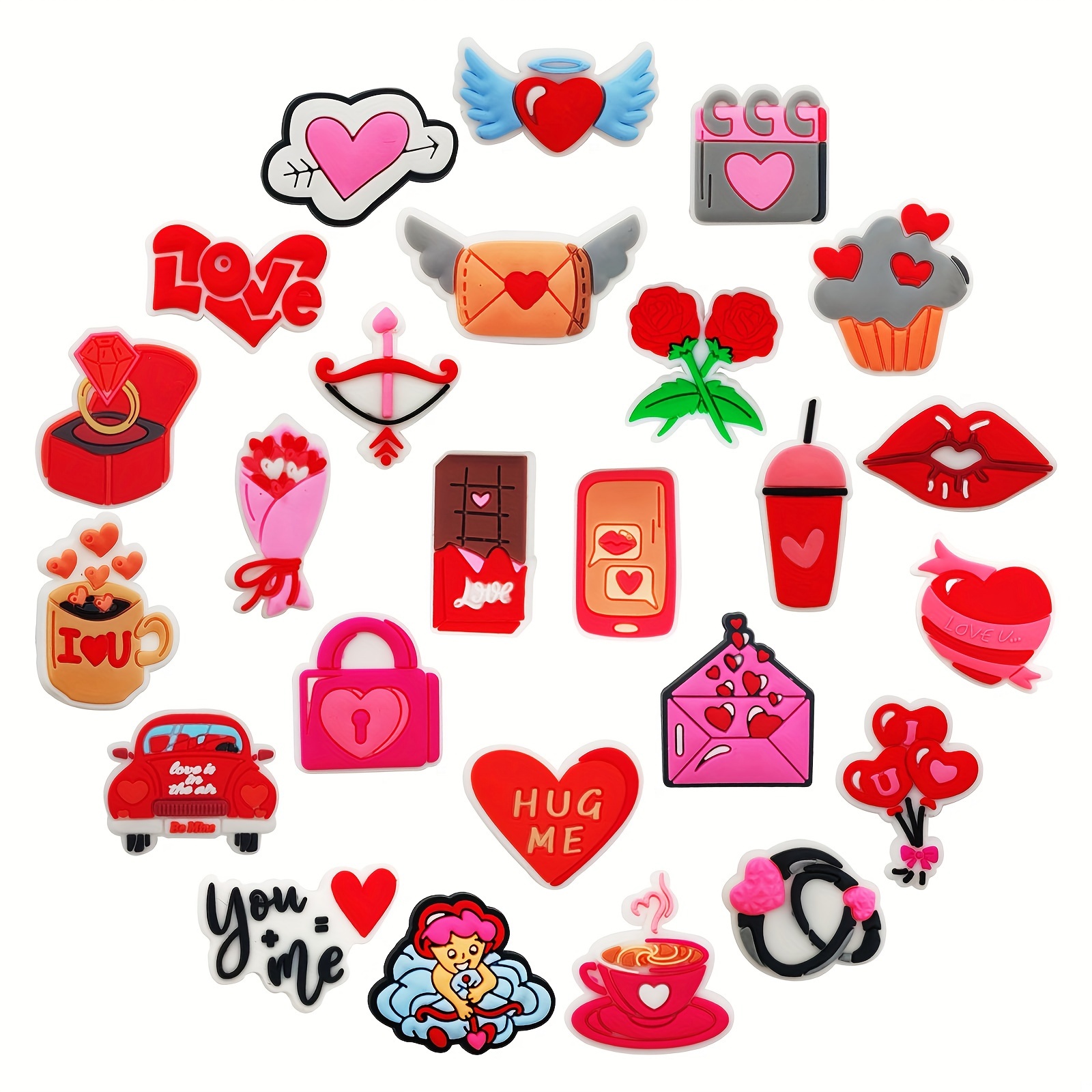 16pcs Valentine's Day Heart Shape Cartoon Shoe Charms for Clogs Sandal Decoration, DIY Accessories,Temu