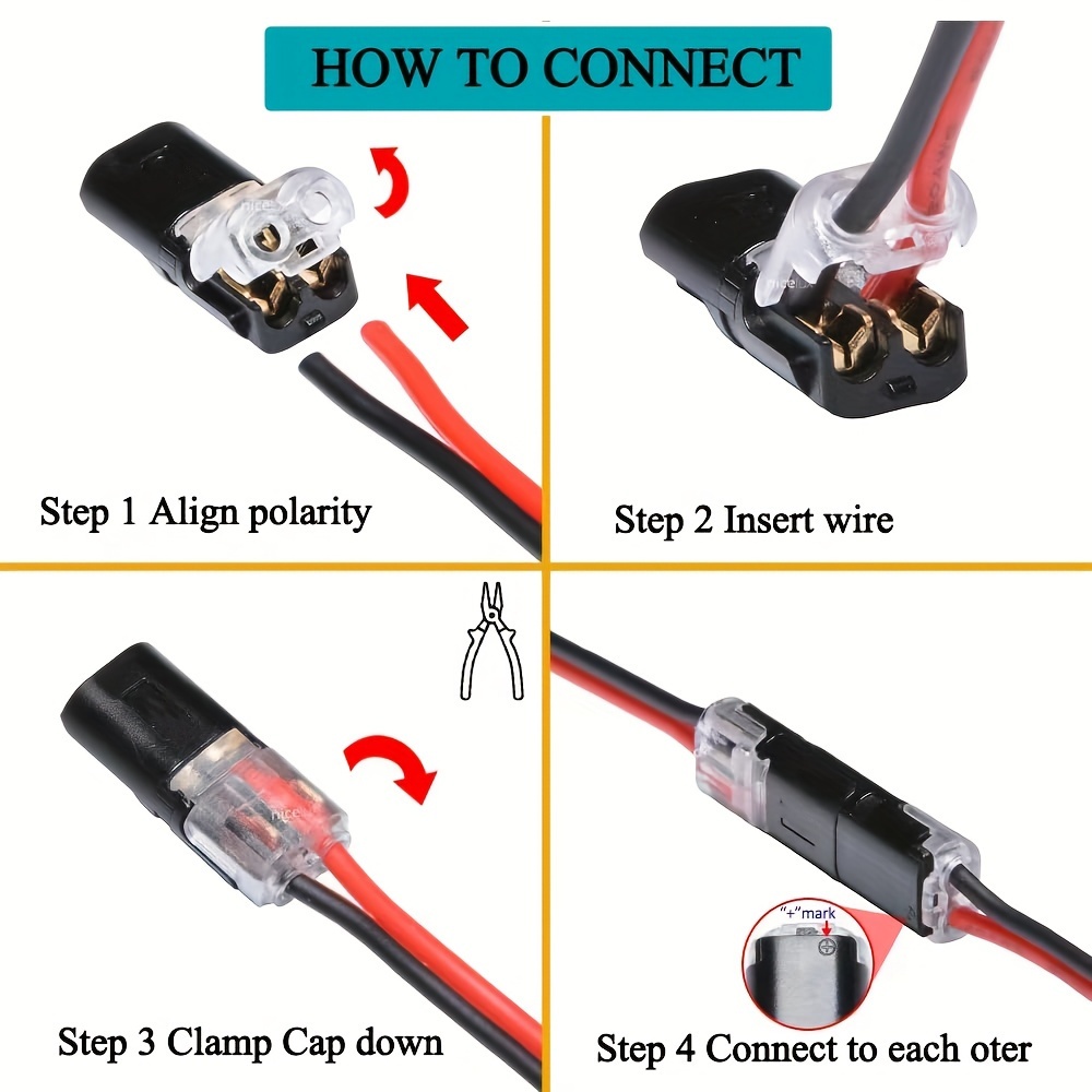 10/20pcs Double Line Insertion Connector, 2-Pin 2-Port, PVC Insulated, Copper Contact Material, Quick Connect Termination, Uncharged Power Mode, with Locking Buckle, for LED Wire Connection, NODEMCU LUA