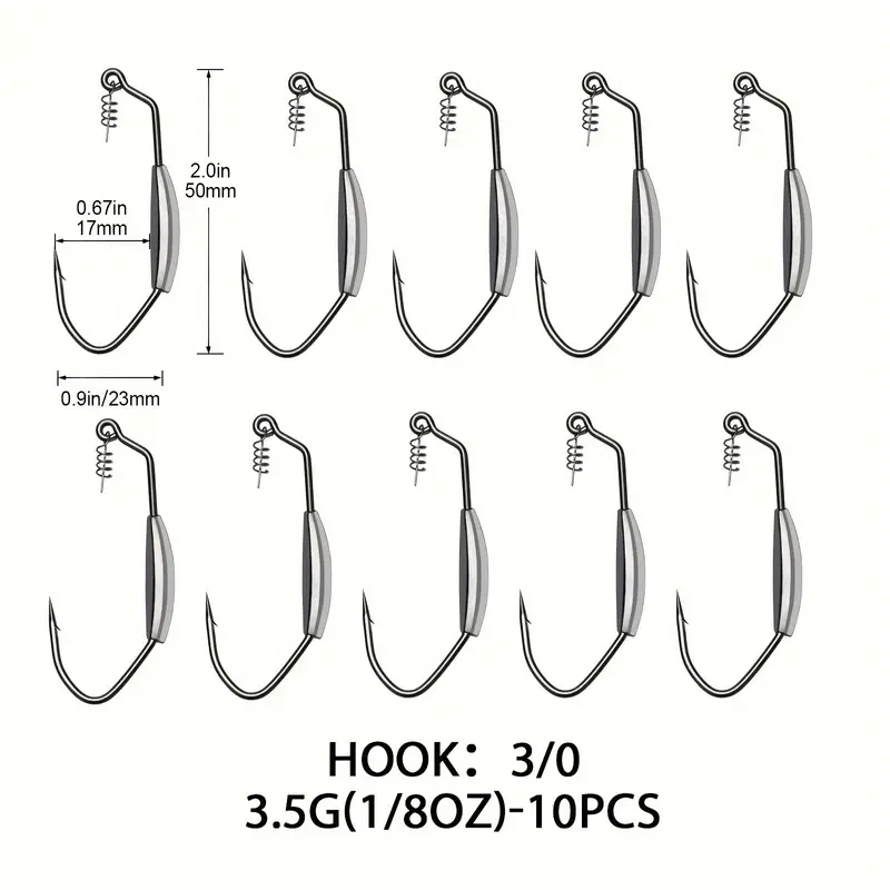 * 10pcs Weighted Fishing Hooks For Saltwater And Freshwater, Weedless Hooks  For Bass Fishing