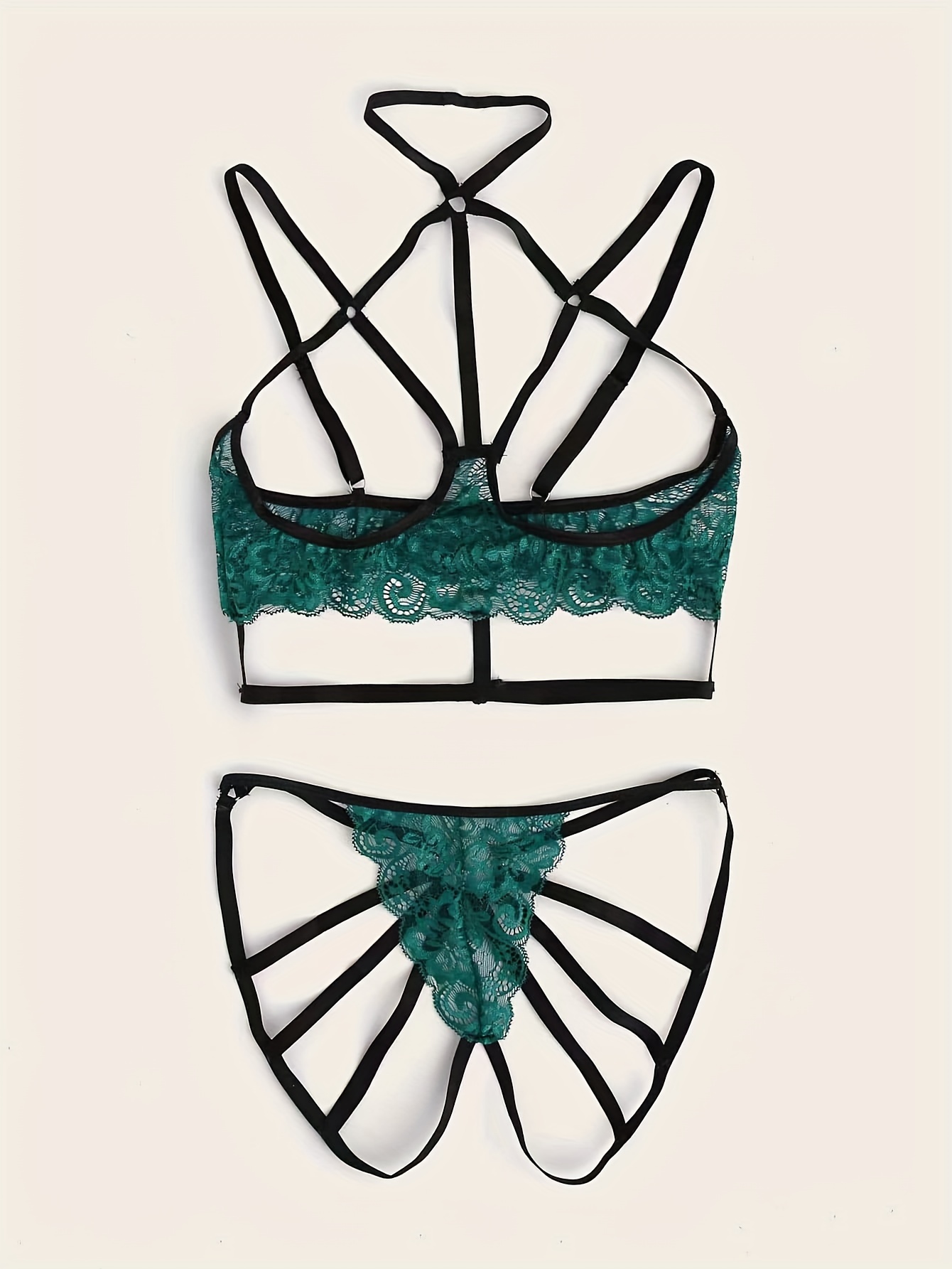 dark green lingerie set pajama 3pcs set