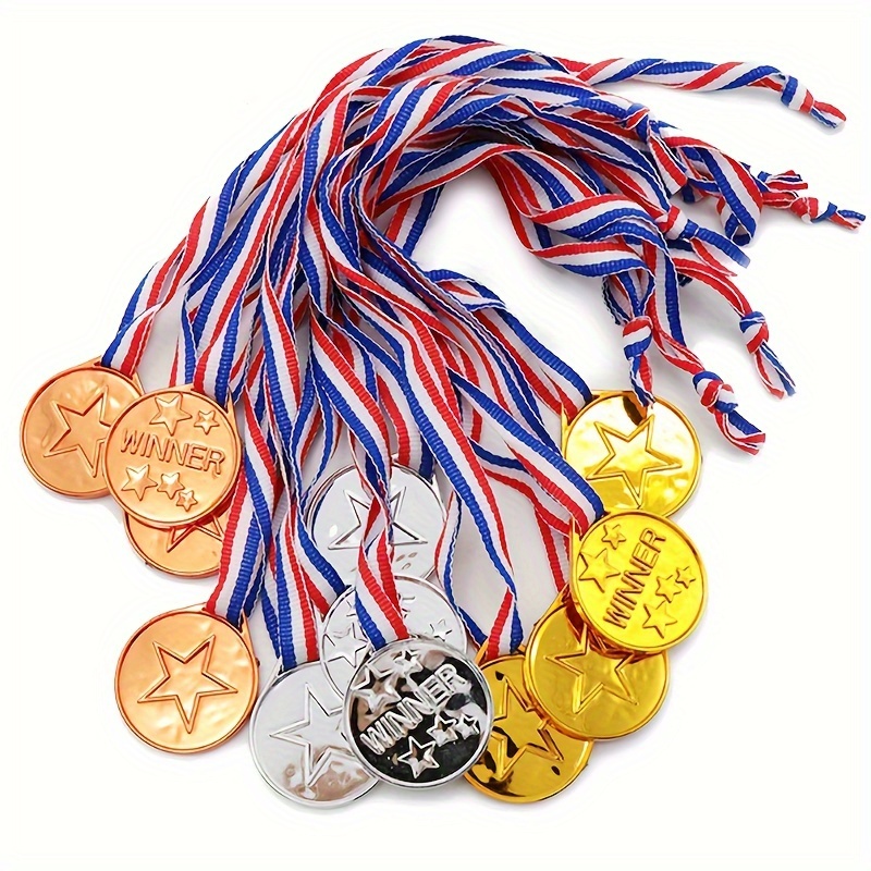35 medallas para niños, medallas de oro de plástico con cinta para