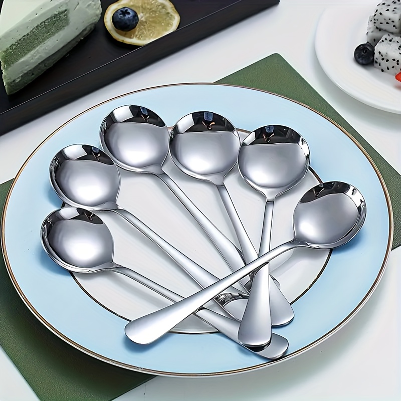 6/12Pieces Dinner Spoon Set, 7.99in Tablespoons, Silverware Spoons,  Stainless Steel Spoons Set For Eating Soup, Cereal - Mirror Polished  Dishwasher Sa