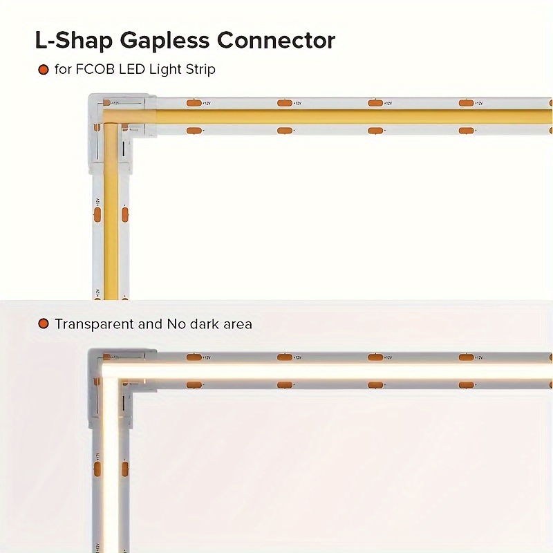 5 8 pcs cob strip connectors 90 degree l shape corner 8 10mm solderless for cct fcob rgb strip lights 2 pin connector strip to strip details 0