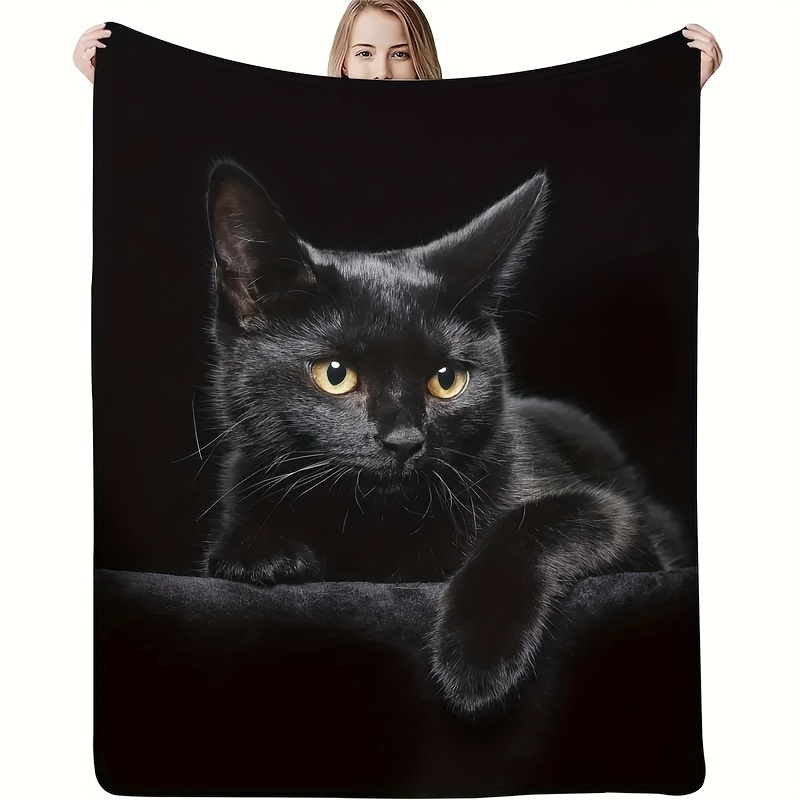 

1pc Cute Black Cat With Yellow Eyes Soft Throw Blanket All Season Warm Blankets Lightweight Tufted Fuzzy Flannel Fleece Throws Blanket For Bed Sofa Couch