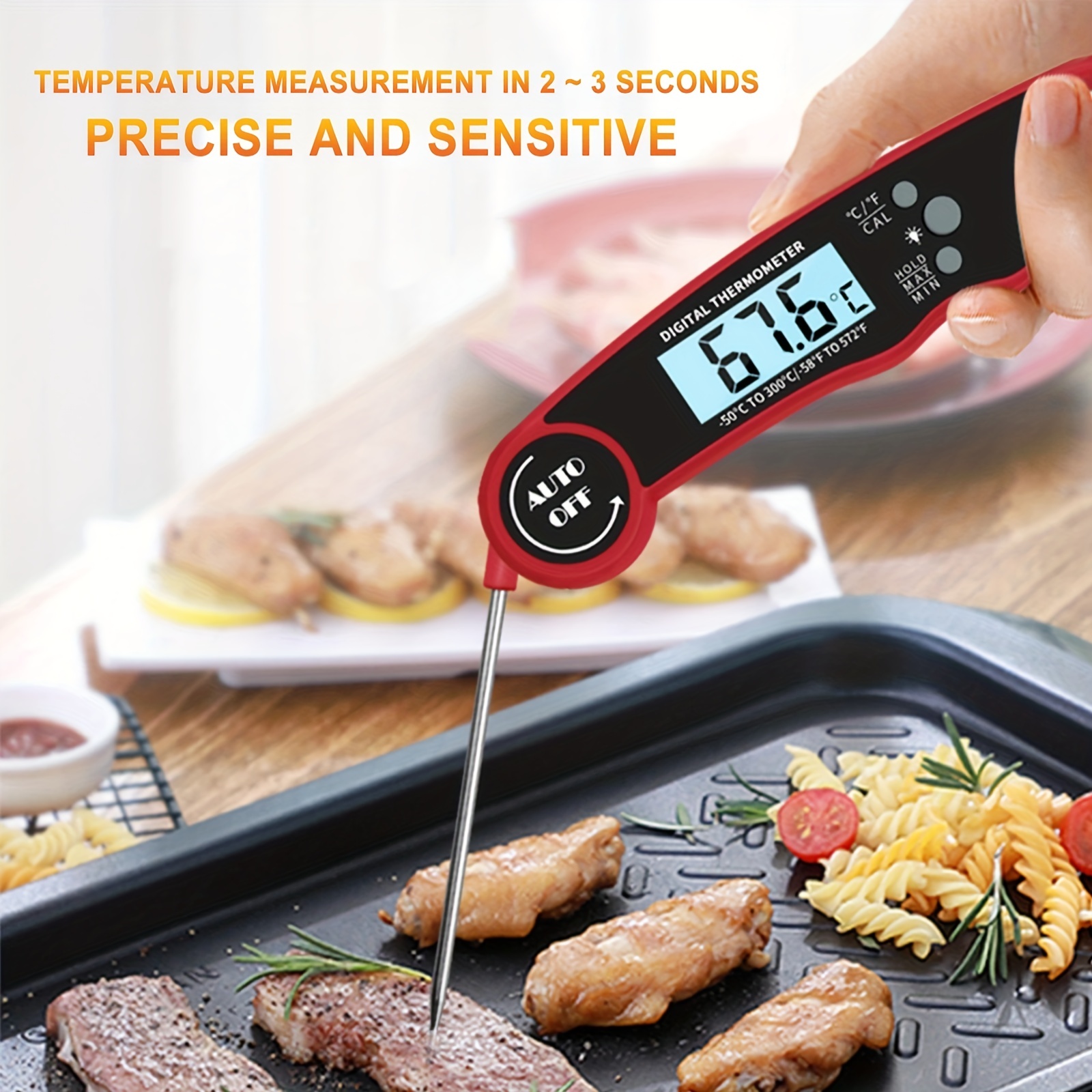 Digital Instant Read Meat Thermometer - Waterproof Kitchen Food Cooking  Super Fast Thermometer Electric Probe with Backlight LCD - Best for BBQ