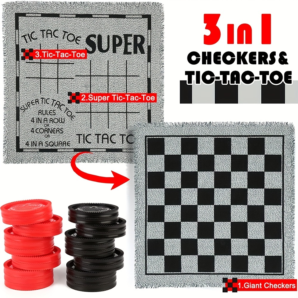 Giant Checkers 3 In 1 Tic Tac Toe Game Board For Adults And Kids With 24  Checker Pieces Reversible Rug - Indoor And Outdoor Games For Family And  Party - Gift Ideas For Teen Boys, Kids & Adults