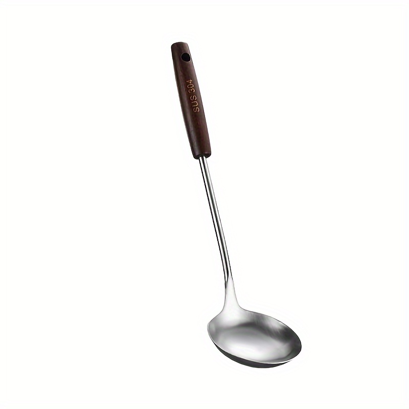 304 Stainless Steel Cooking Ladle Spatula, Wooden Handle Soup Spoon Shovel,  High Temperature Resistant Kitchen Utensils Set - Temu