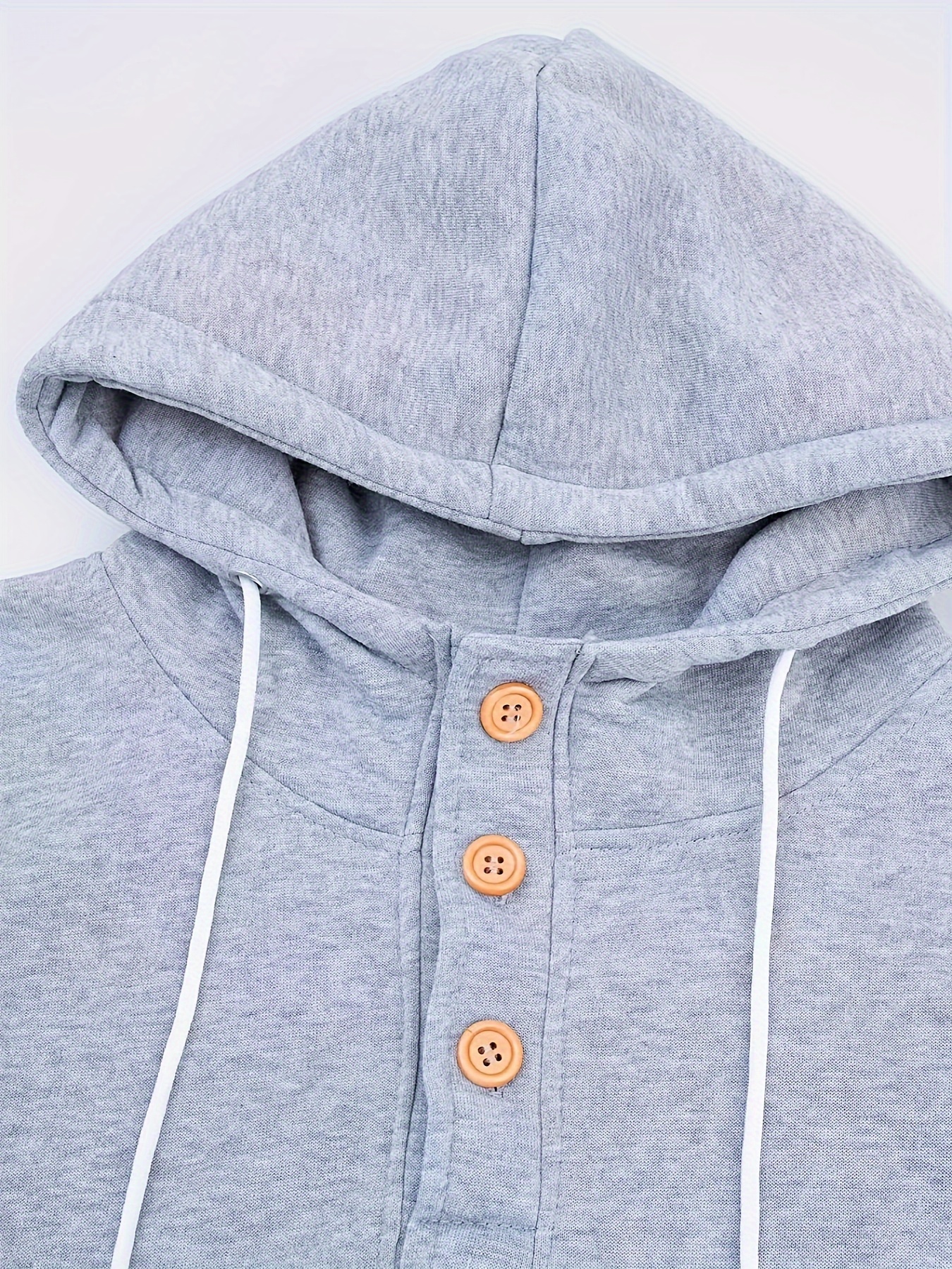 Drawstring half sales button hooded sweater